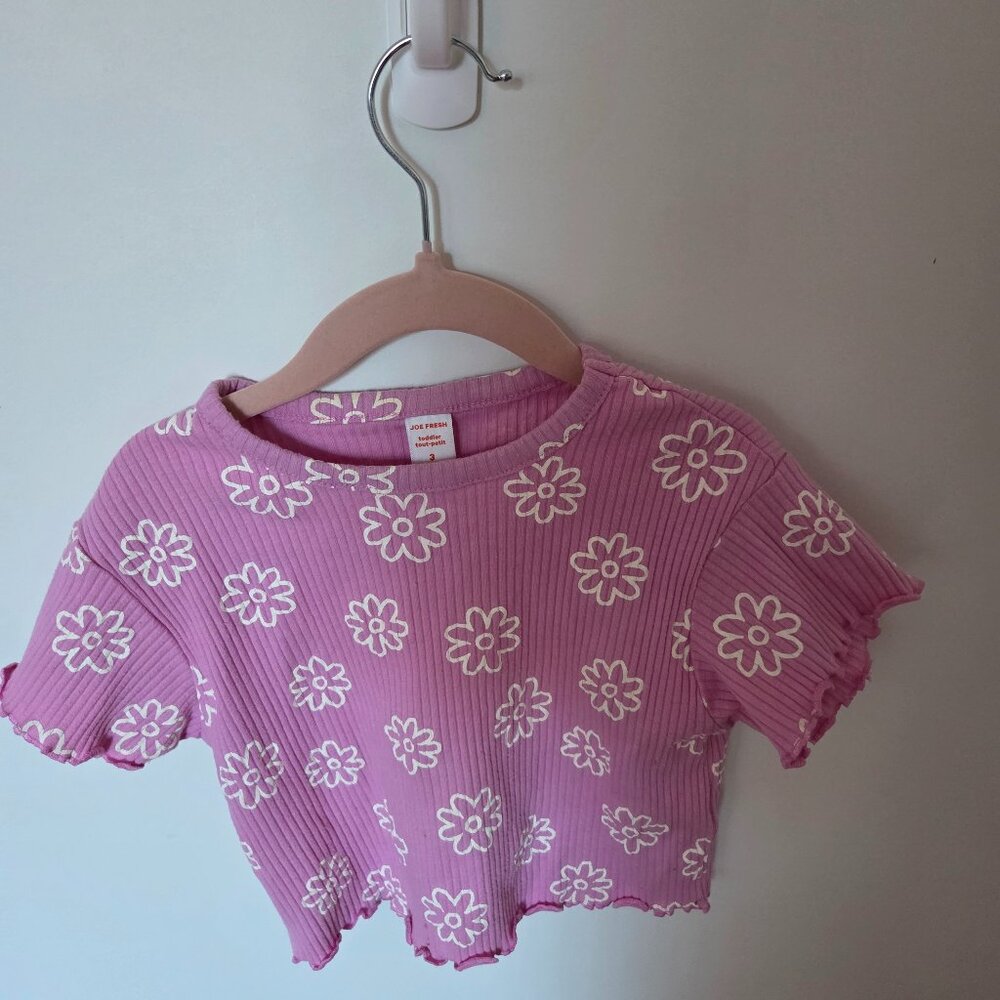 Joe Fresh Toddler Girls Ribbed Floral Top - Size 3T - Pink Daisy Print